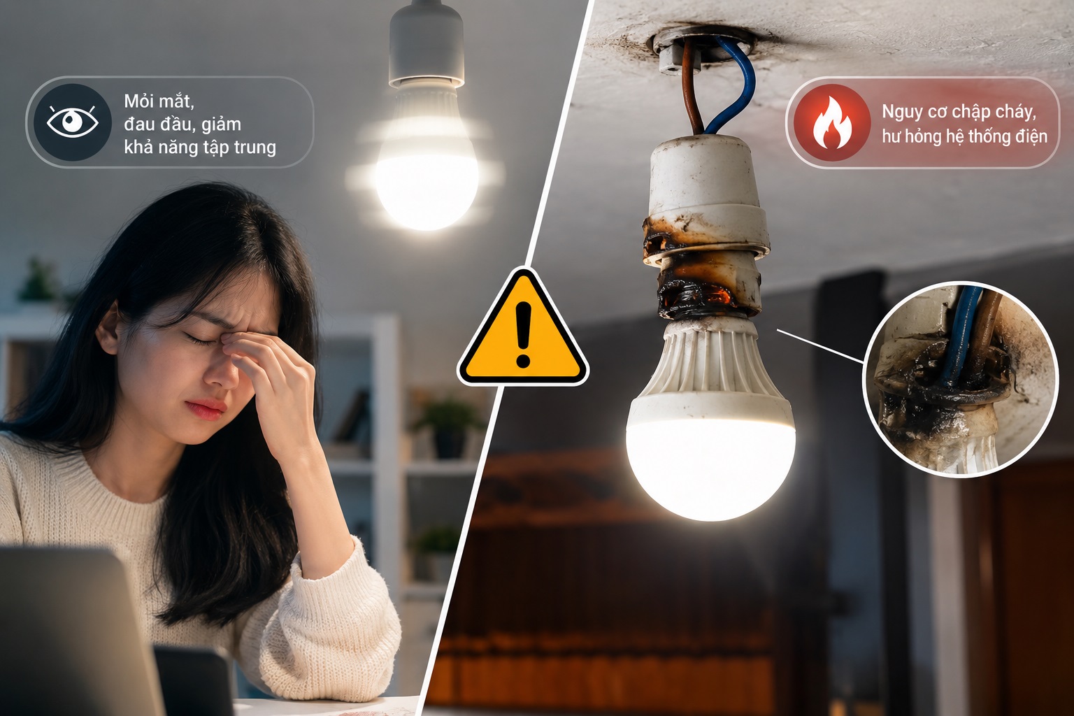 Tác hại và nguy hiểm khi bóng đèn chớp nháy liên tục kéo dài