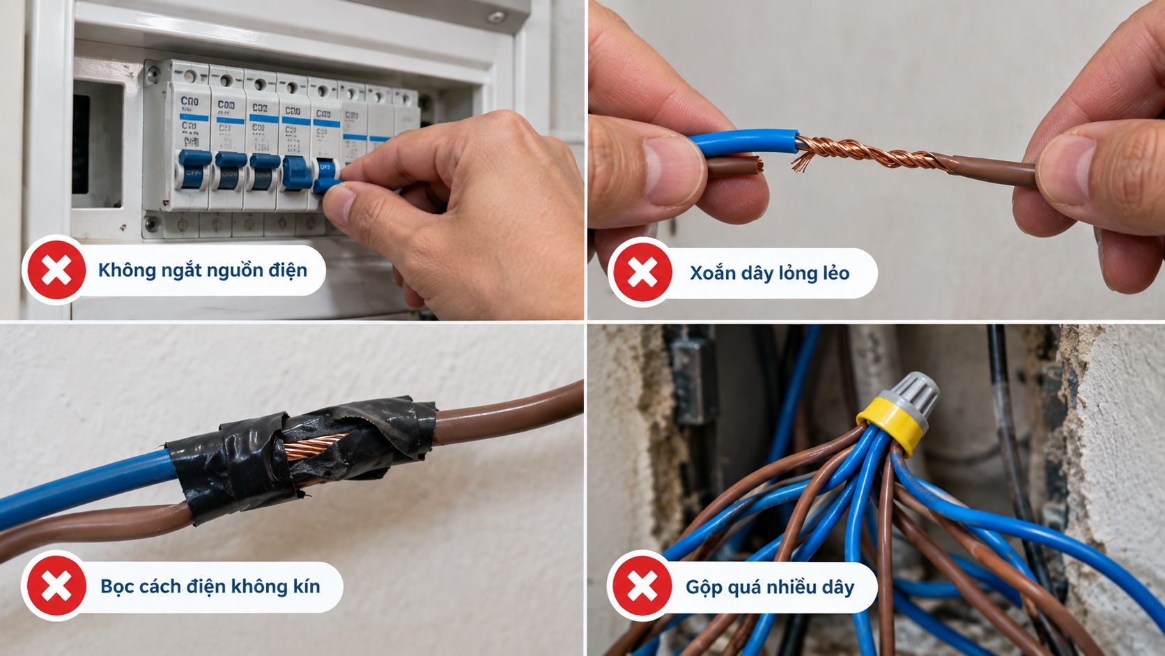 Những sai lầm thường gặp khiến mối nối dây điện dễ chập cháy