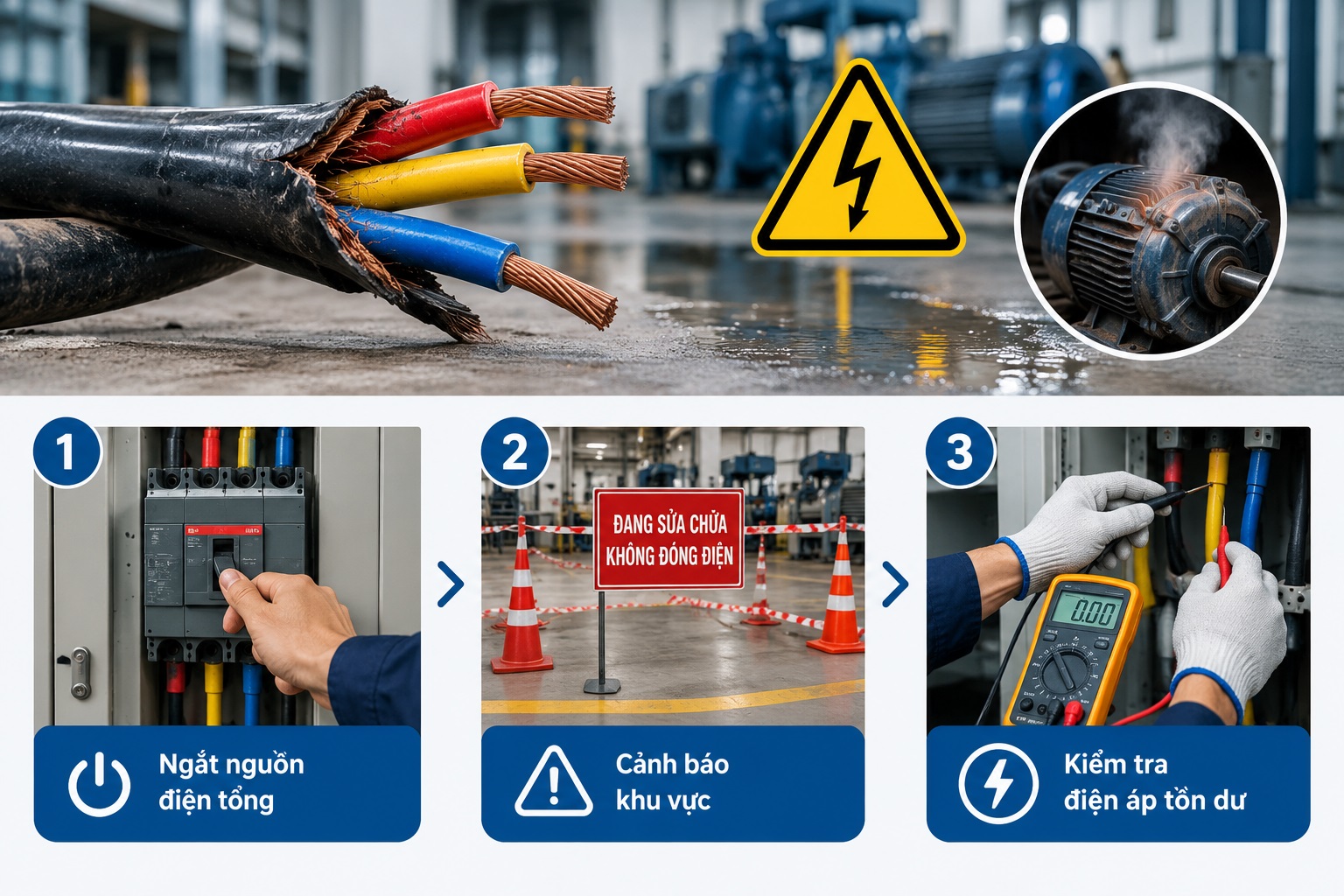 Rủi ro nguy hiểm khi dây điện 3 pha bị đứt và xử lý ban đầu