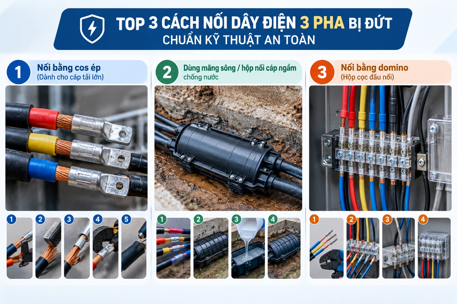 Top 3 cách nối dây điện 3 pha bị đứt chuẩn kỹ thuật an toàn