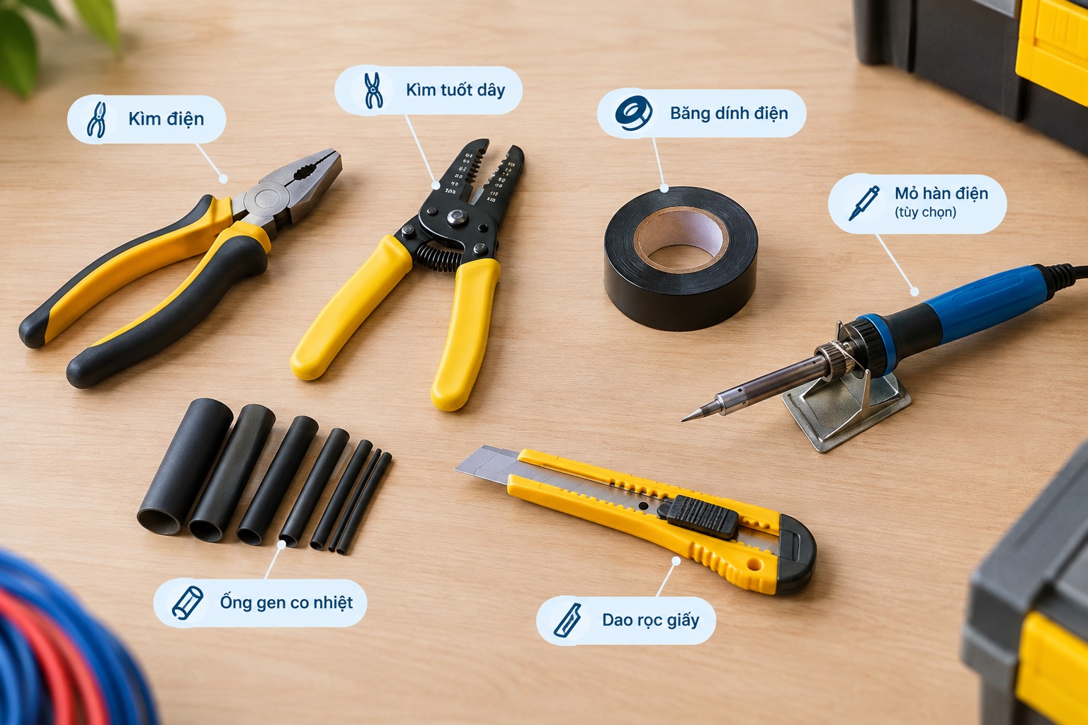 Chuẩn bị dụng cụ cần thiết trước khi nối dây điện