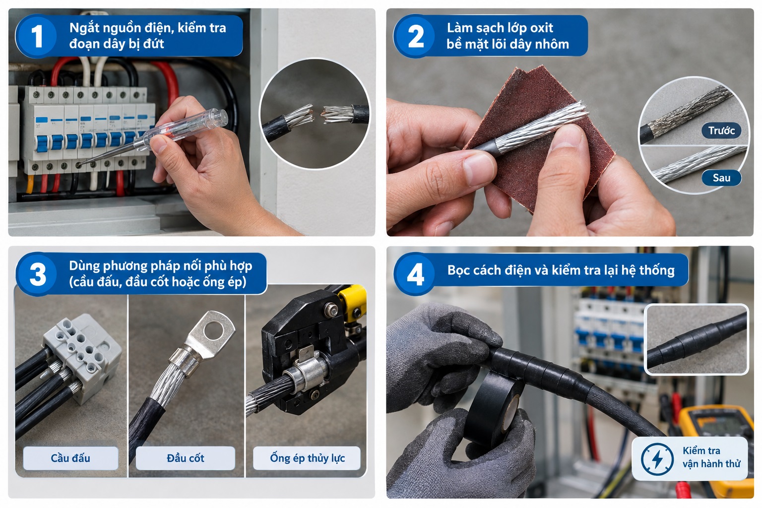Hướng dẫn chi tiết cách nối dây nhôm bị đứt (4 bước)