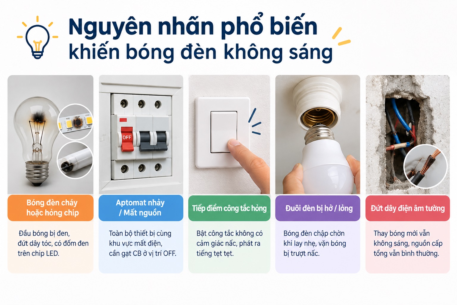 Đuôi đèn bị lỏng hoặc hư hỏng tiếp điểm