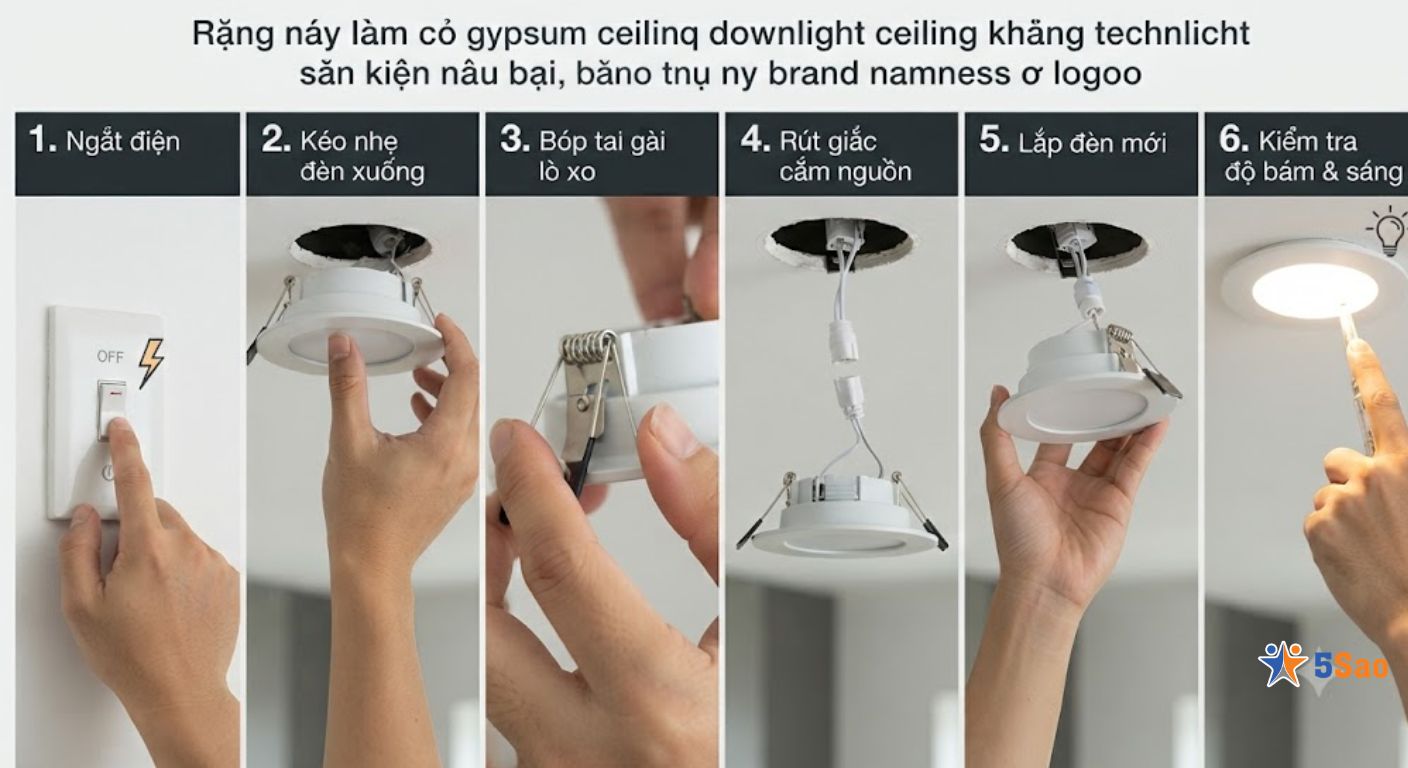 Các bước thay bóng đèn âm trần (đèn downlight thạch cao) chuẩn kỹ thuật