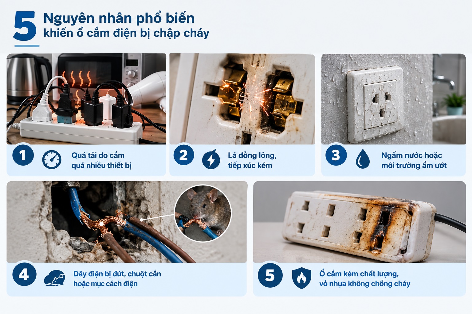 5 Nguyên nhân phổ biến khiến ổ cắm điện bị chập cháy