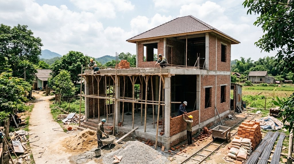 Yếu tố ảnh hưởng chi phí xây nhà 2 tầng 80m2 ở nông thôn tại quê