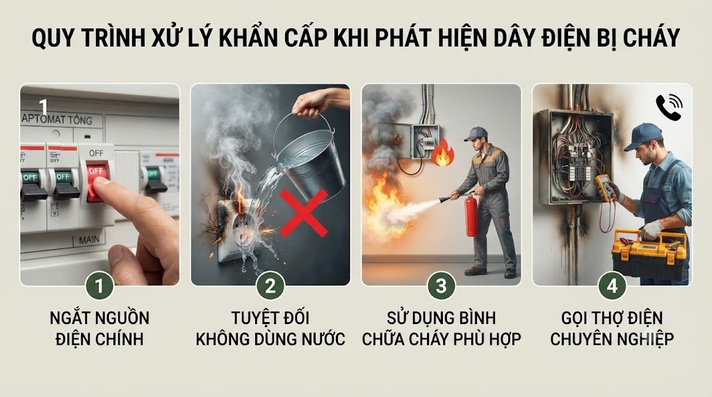 Quy trình xử lý khẩn cấp khi phát hiện dây điện bị cháy