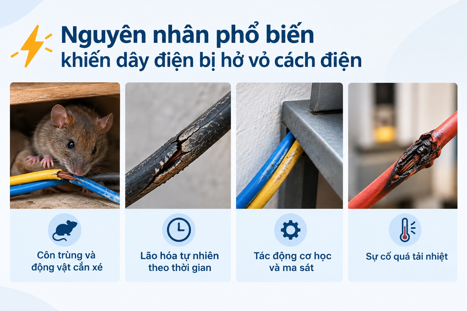 Nguyên nhân phổ biến khiến dây điện bị hở vỏ cách điện
