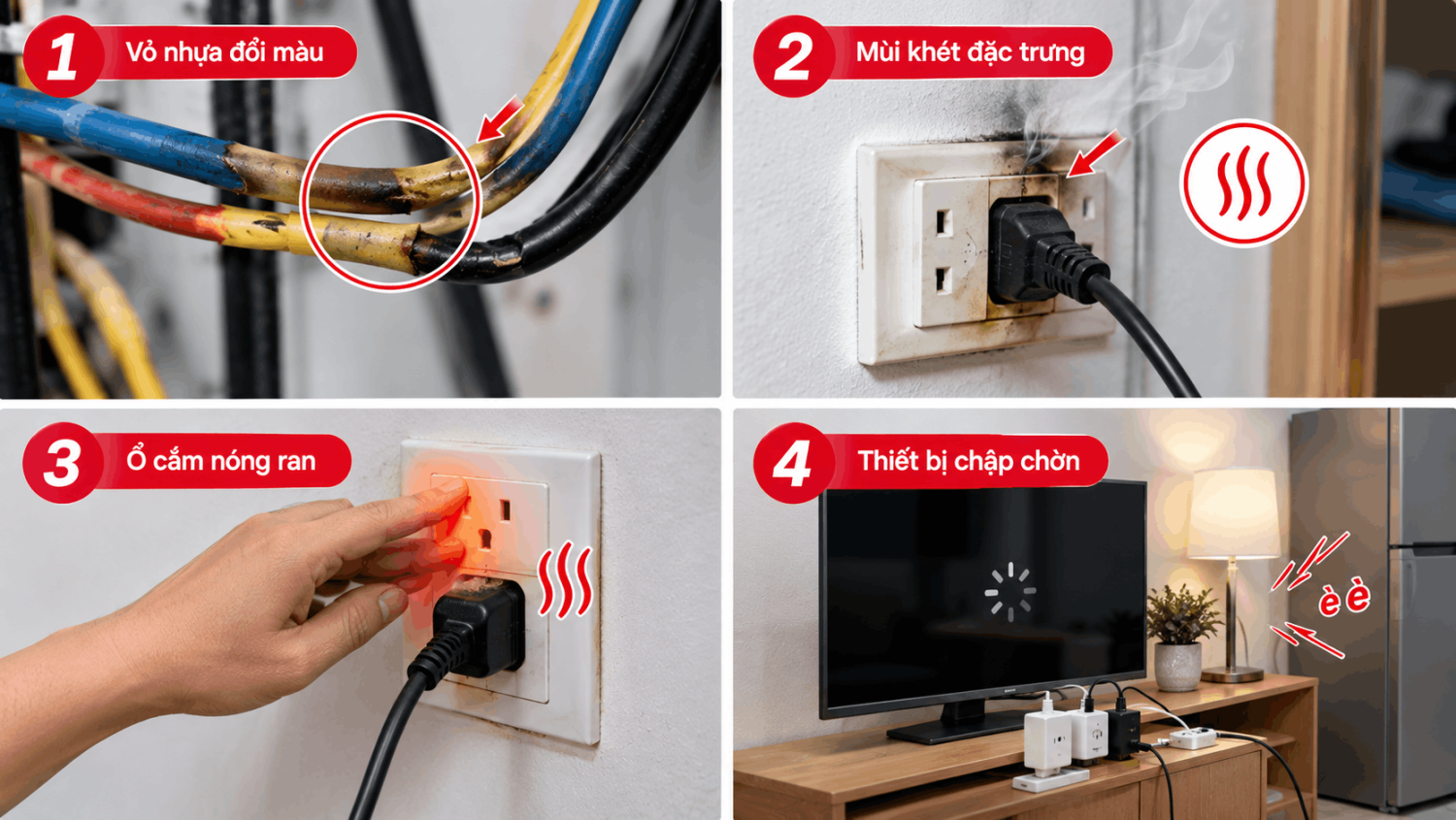 Dấu hiệu nhận biết hiện tượng dây điện nóng nguy hiểm