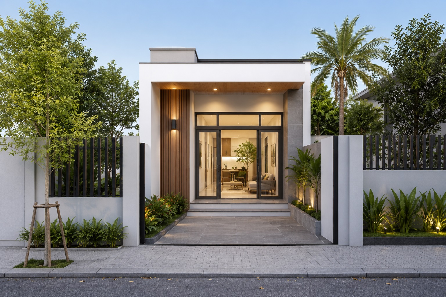 Mẫu nhà ống 1 tầng 3 phòng ngủ 100m2 tối ưu không gian hẹp