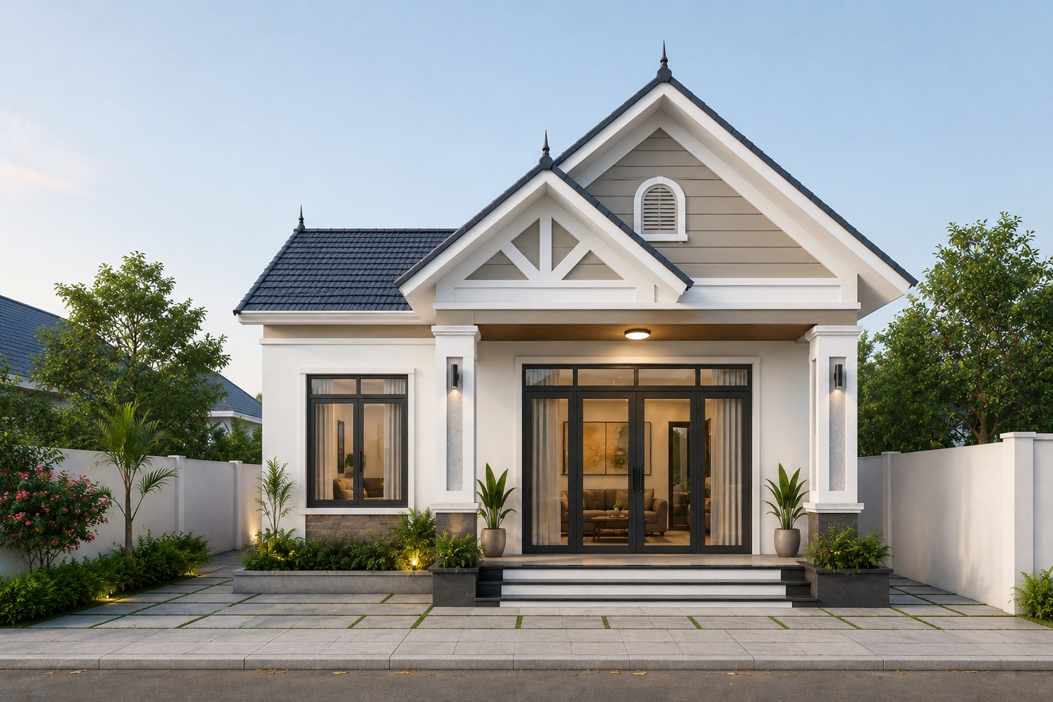 Mẫu nhà cấp 4 4x15 mái Thái sang trọng