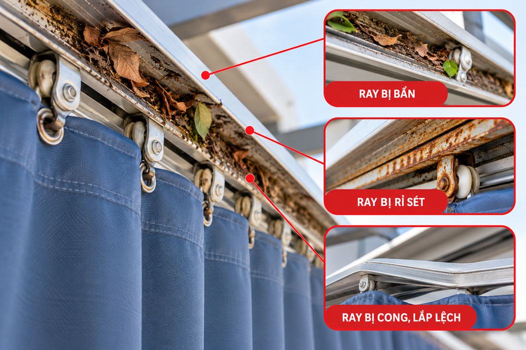 Ray trượt bị bẩn, cong hoặc rỉ sét