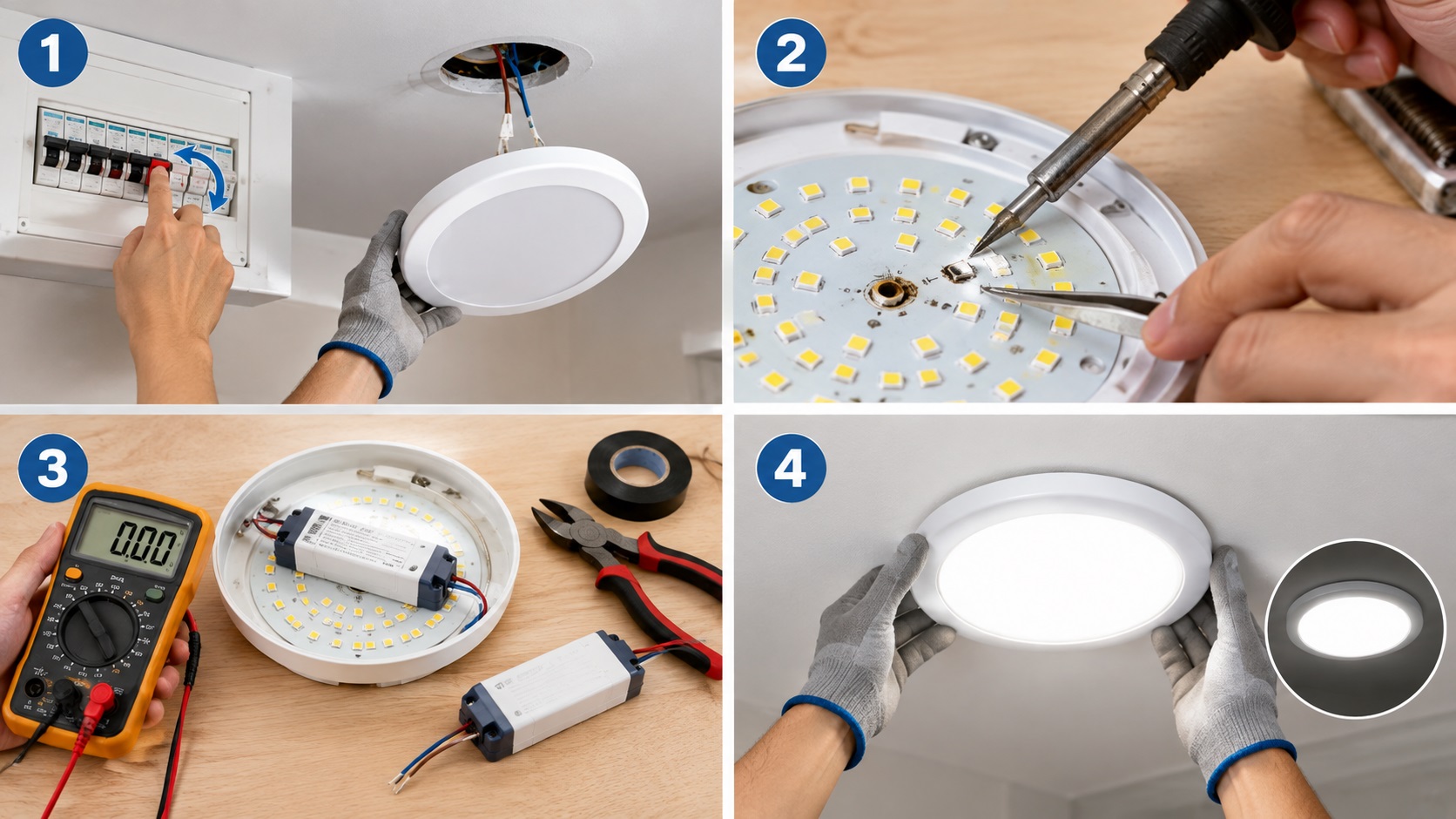 Quy trình 4 bước sửa bóng đèn LED an toàn tại nhà