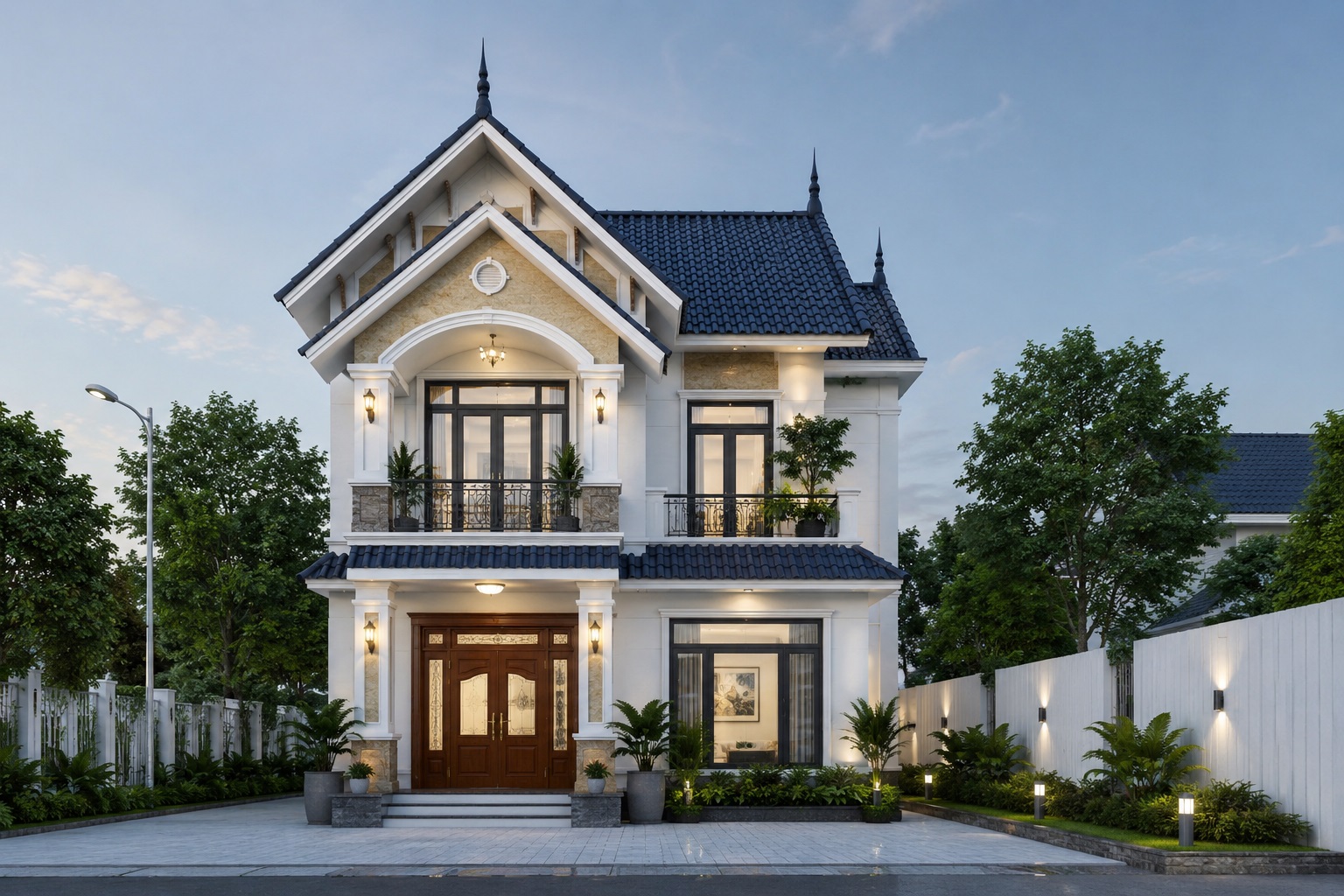Mẫu nhà 2 tầng 80m2 mái Thái sang trọng