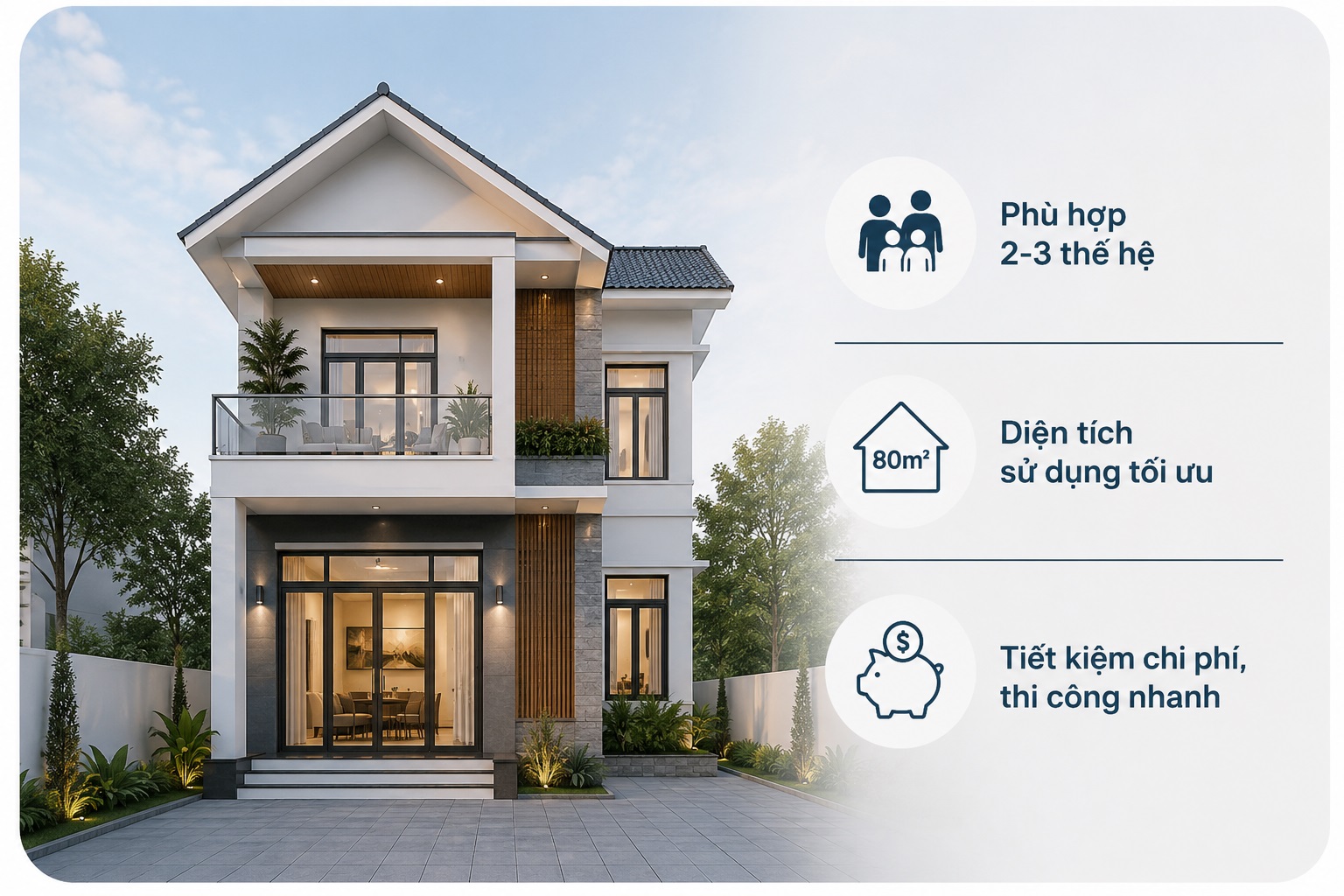 Vì sao thiết kế nhà 2 tầng 3 phòng ngủ 80m2 được ưa chuộng