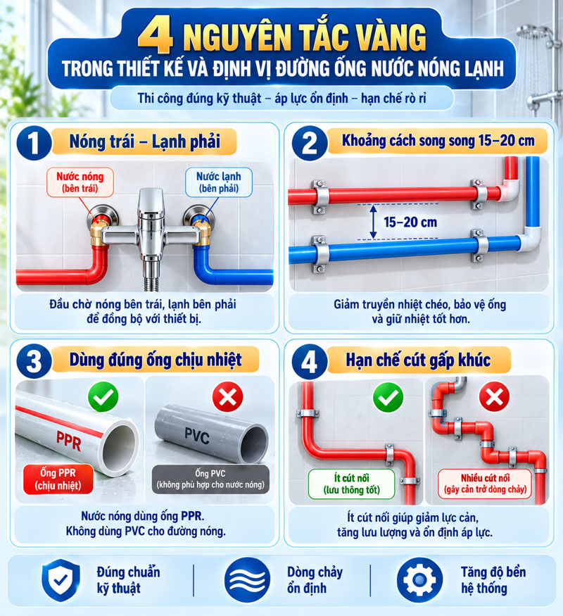4 Nguyên tắc vàng trong thiết kế và định vị đường ống nước nóng lạnh