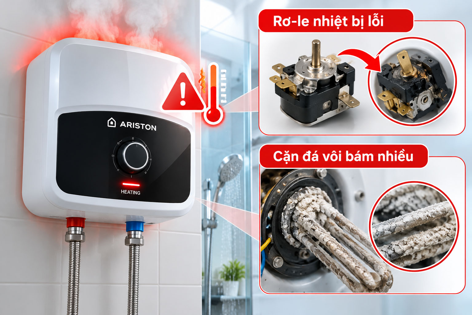 Bình bị quá nhiệt nước (Overheating) do rơ-le hoặc cặn đá vôi