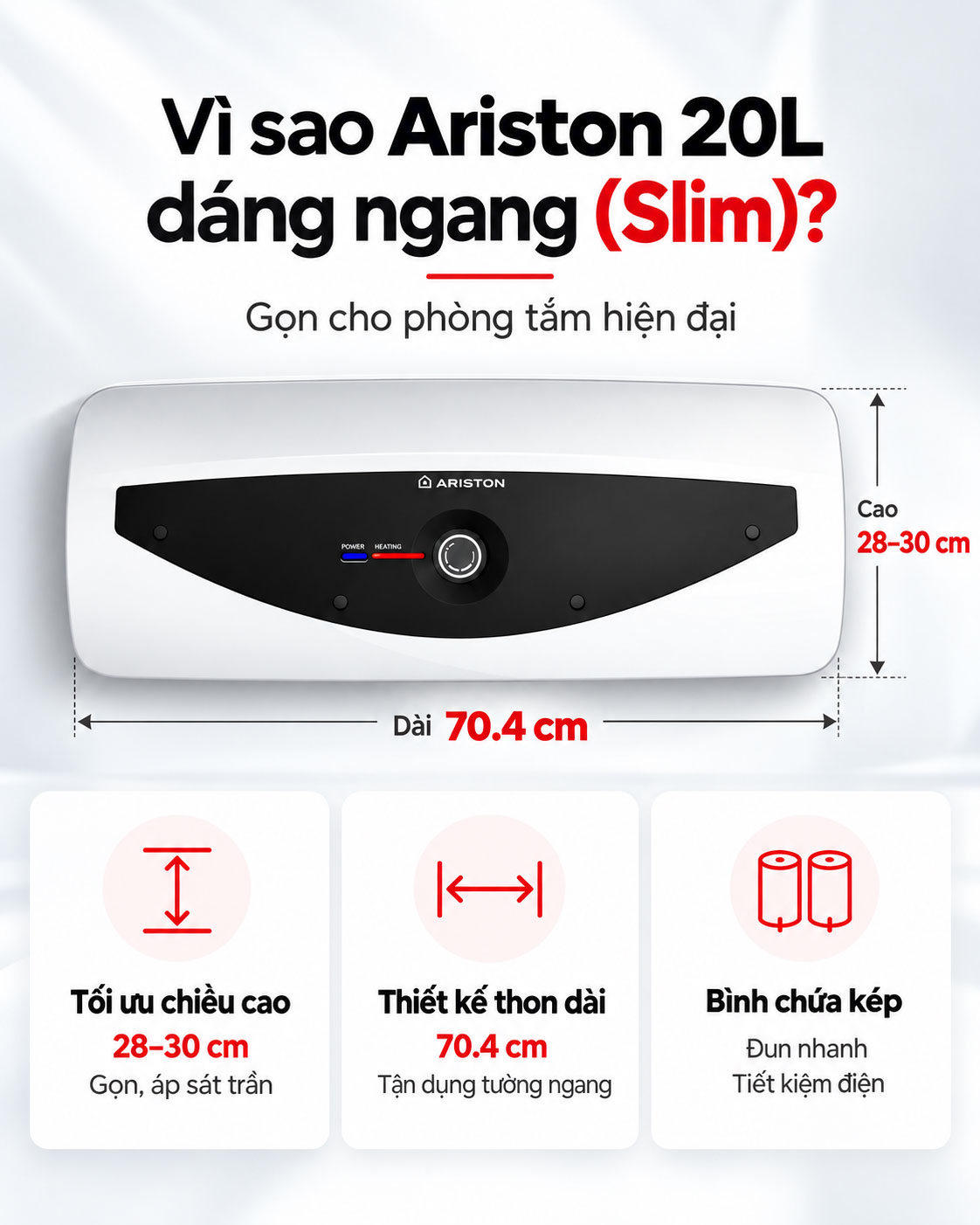Kích thước bình nóng lạnh Ariston 20L
