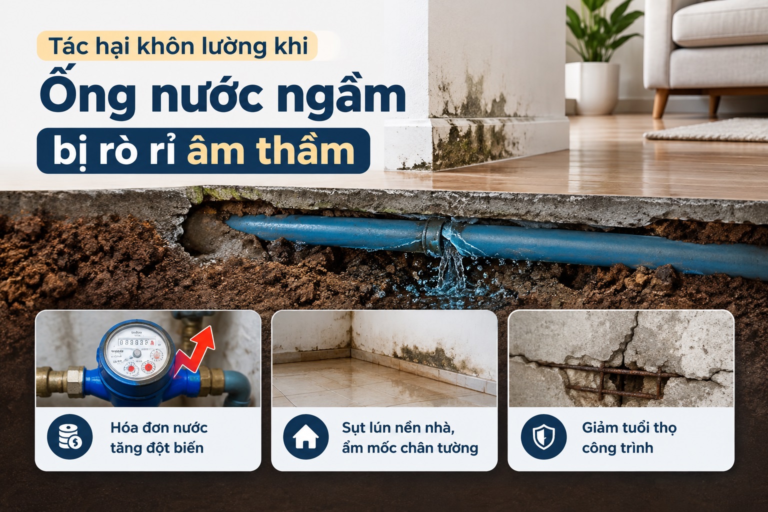 Tác hại khôn lường khi ống nước ngầm bị rò rỉ âm thầm
