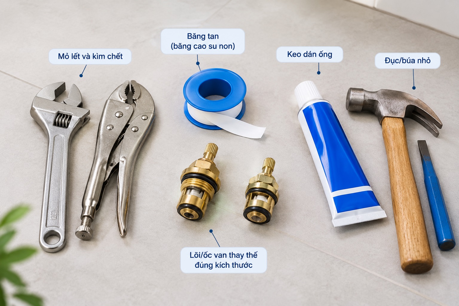 Dụng cụ cần chuẩn bị trước khi sửa van âm tường