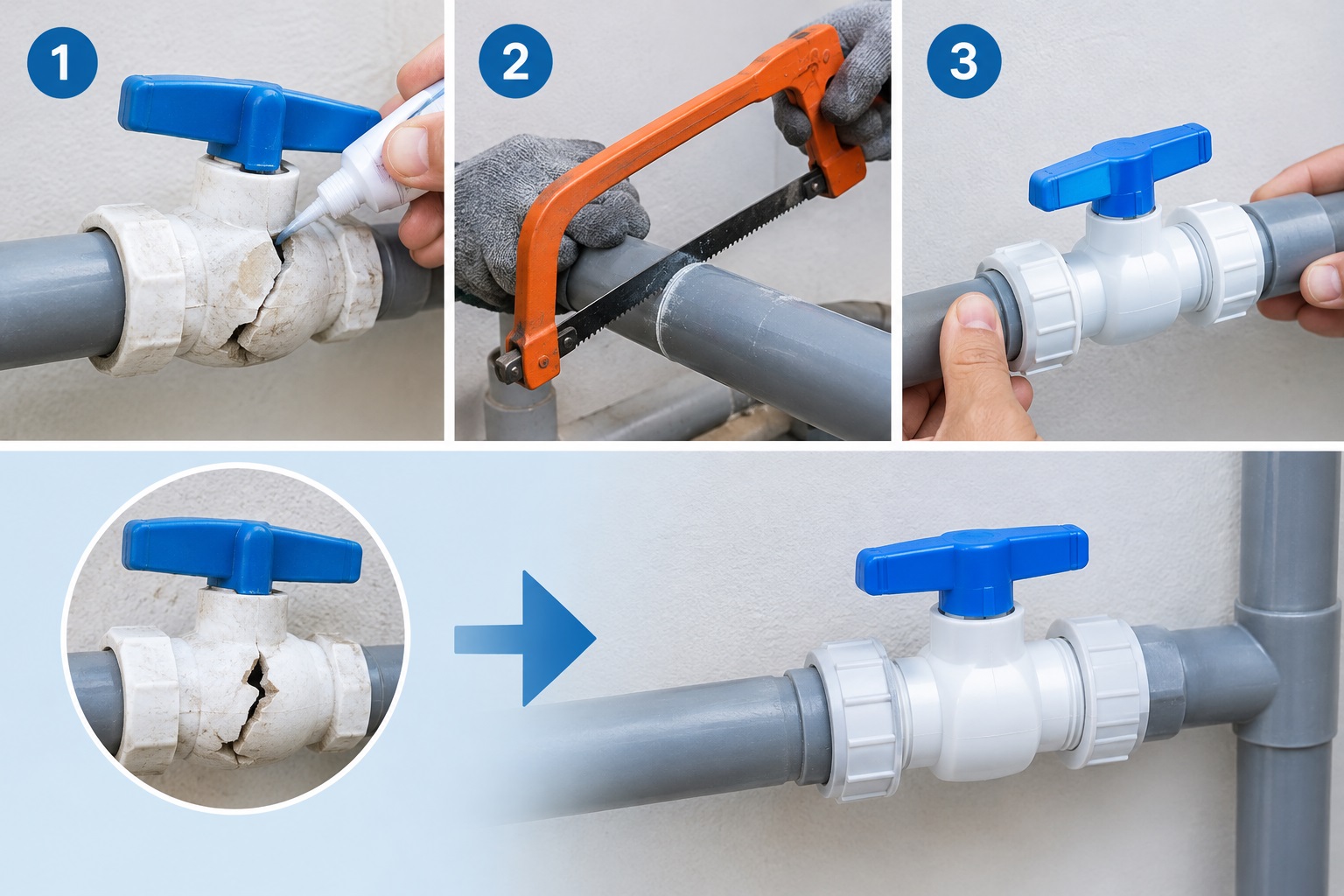 Cách xử lý van nước nhựa bị nứt thân hoặc hỏng nặng