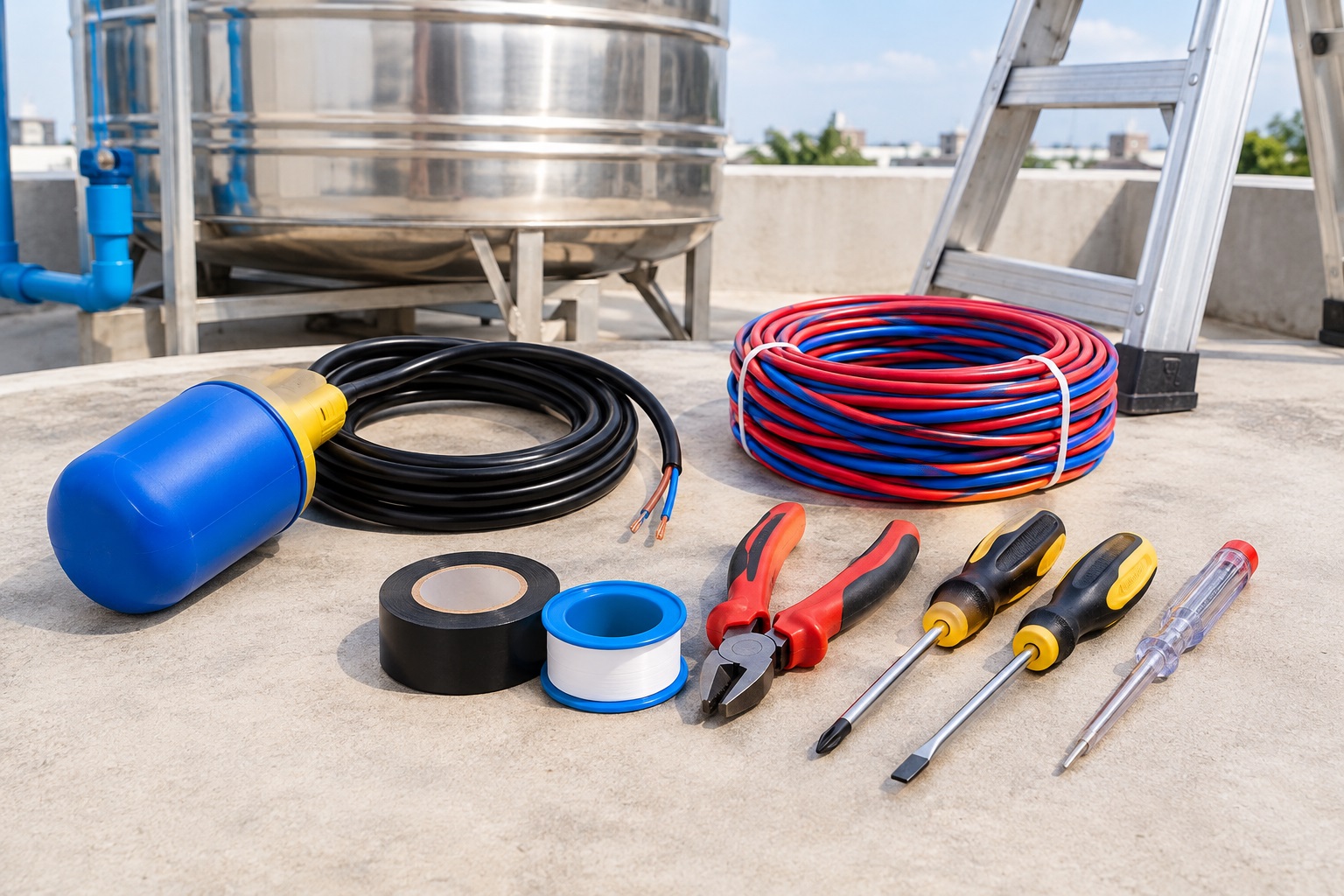 Dụng cụ và vật tư cần chuẩn bị trong cách thay phao điện bồn nước