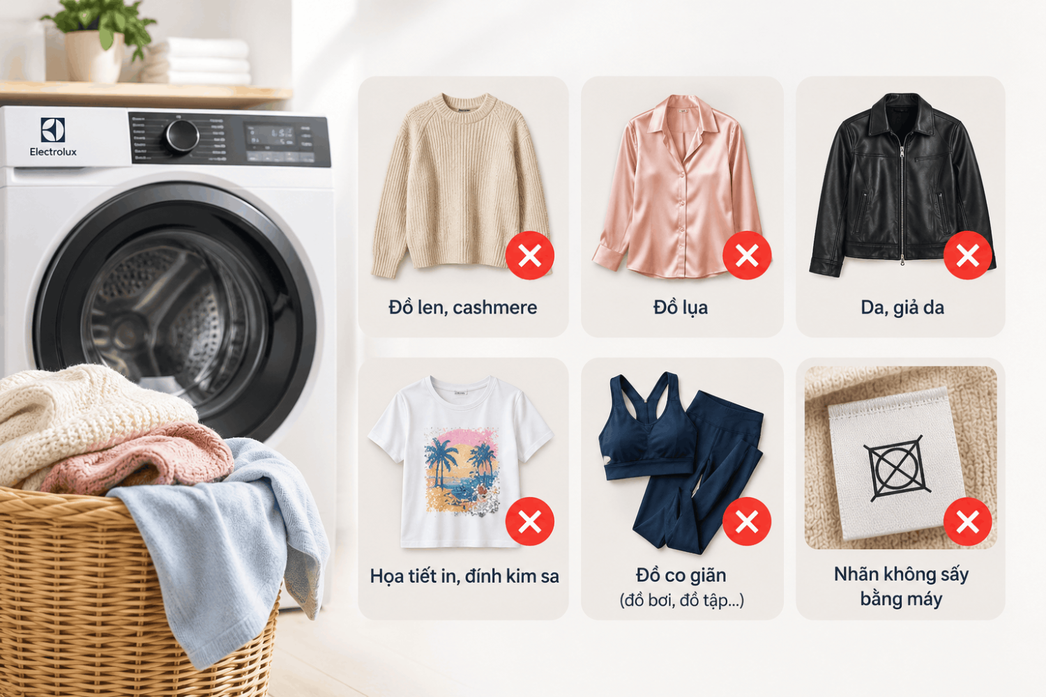 Những loại quần áo không nên cho vào chế độ sấy của máy giặt Electrolux