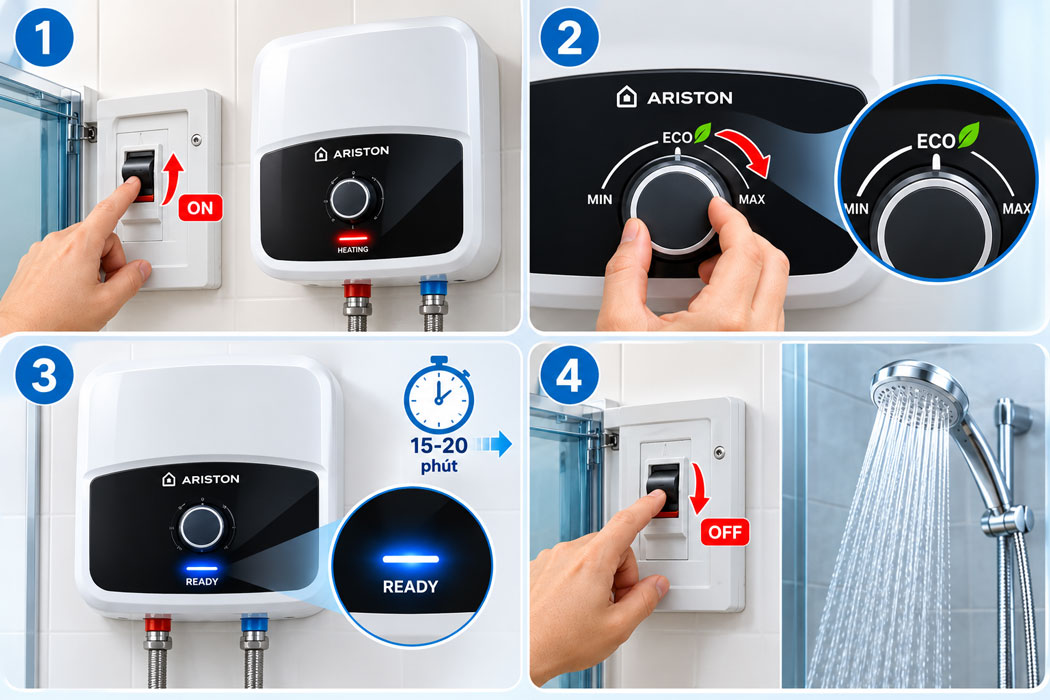 Hướng dẫn cách sử dụng máy nước nóng gián tiếp Ariston (Andris, Slim)