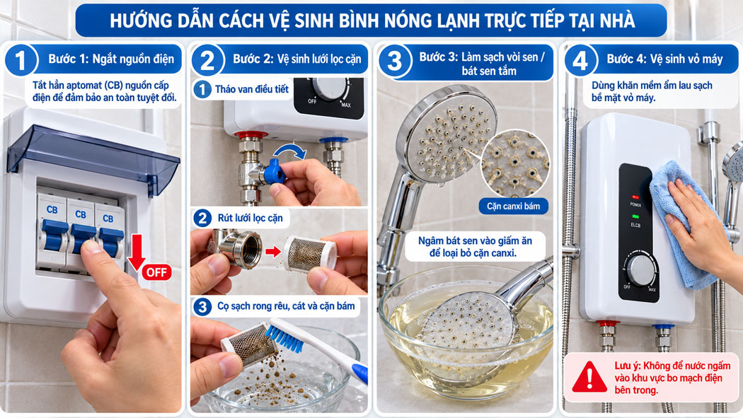 Hướng dẫn cách vệ sinh bình nóng lạnh trực tiếp tại nhà