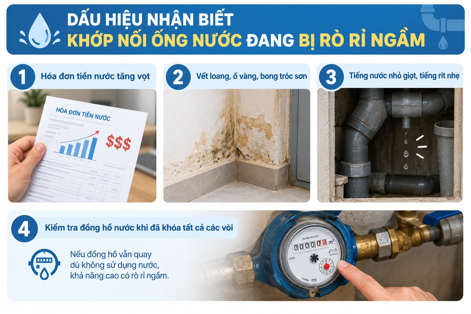 Dấu hiệu nhận biết khớp nối ống nước đang bị rò rỉ ngầm