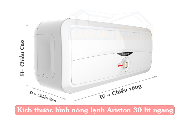 Kích thước dòng Ariston 30L Dáng Ngang
