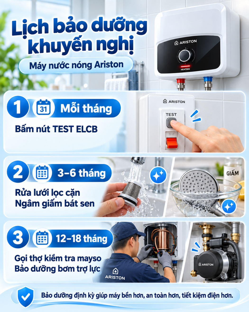 Lịch bảo dưỡng khuyến nghị từ chuyên gia kỹ thuật Ariston