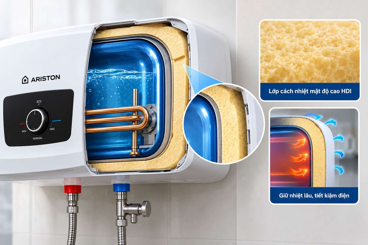 Giữ nhiệt lên tới 48 giờ nhờ lớp cách nhiệt mật độ cao HDI