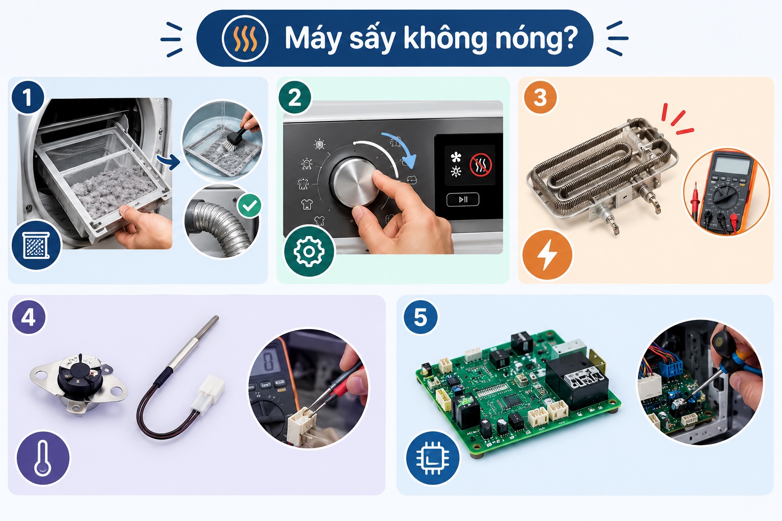 Nguyên nhân và cách khắc phục máy sấy Electrolux không nóng