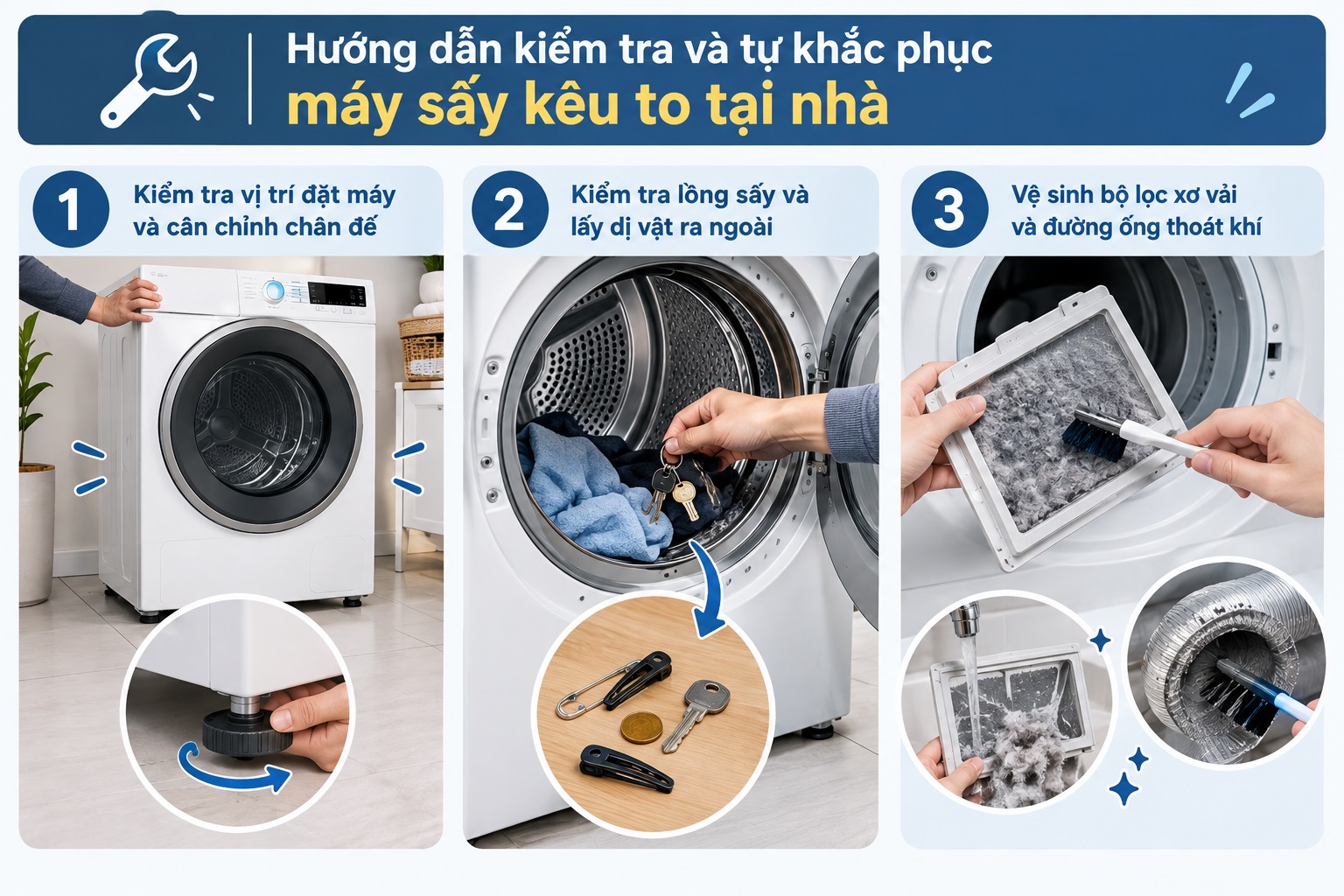 Hướng dẫn cách kiểm tra và tự khắc phục máy sấy kêu to tại nhà