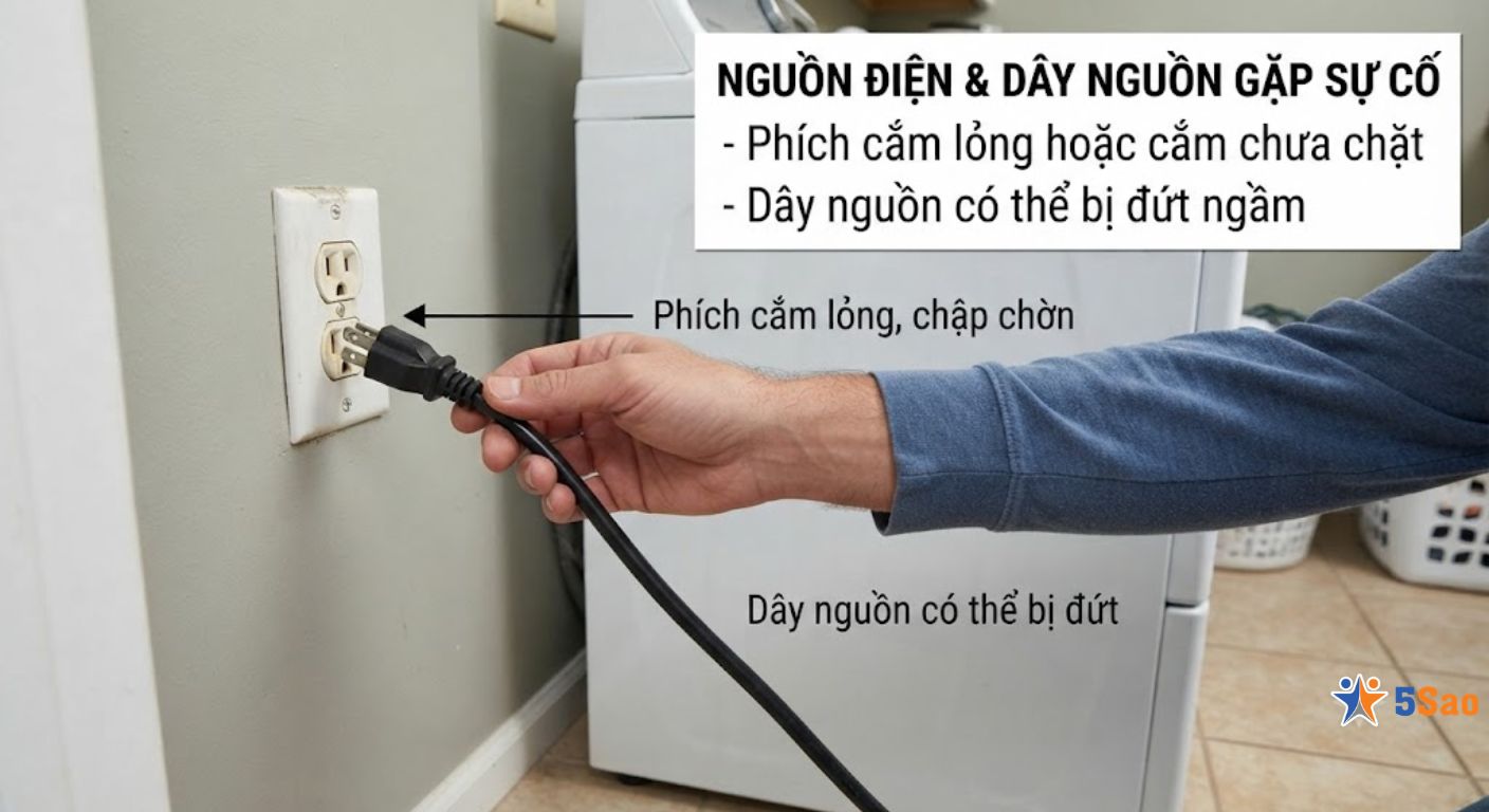 Nguồn điện và dây nguồn gặp sự cố (Lỏng phích cắm, đứt dây)