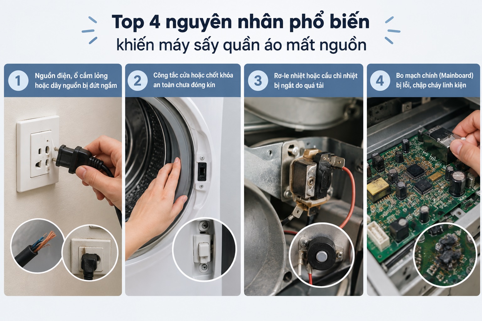 Top 4 nguyên nhân phổ biến khiến máy sấy quần áo mất nguồn