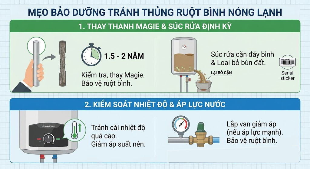Mẹo bảo dưỡng giúp bình nóng lạnh không bị thủng ruột