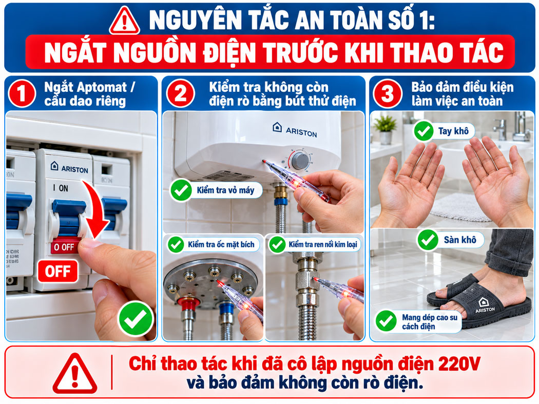 Nguyên tắc an toàn số 1: Ngắt nguồn điện trước khi thao tác