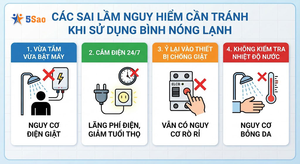 Những sai lầm nguy hiểm cần tránh tuyệt đối khi bật bình nóng lạnh