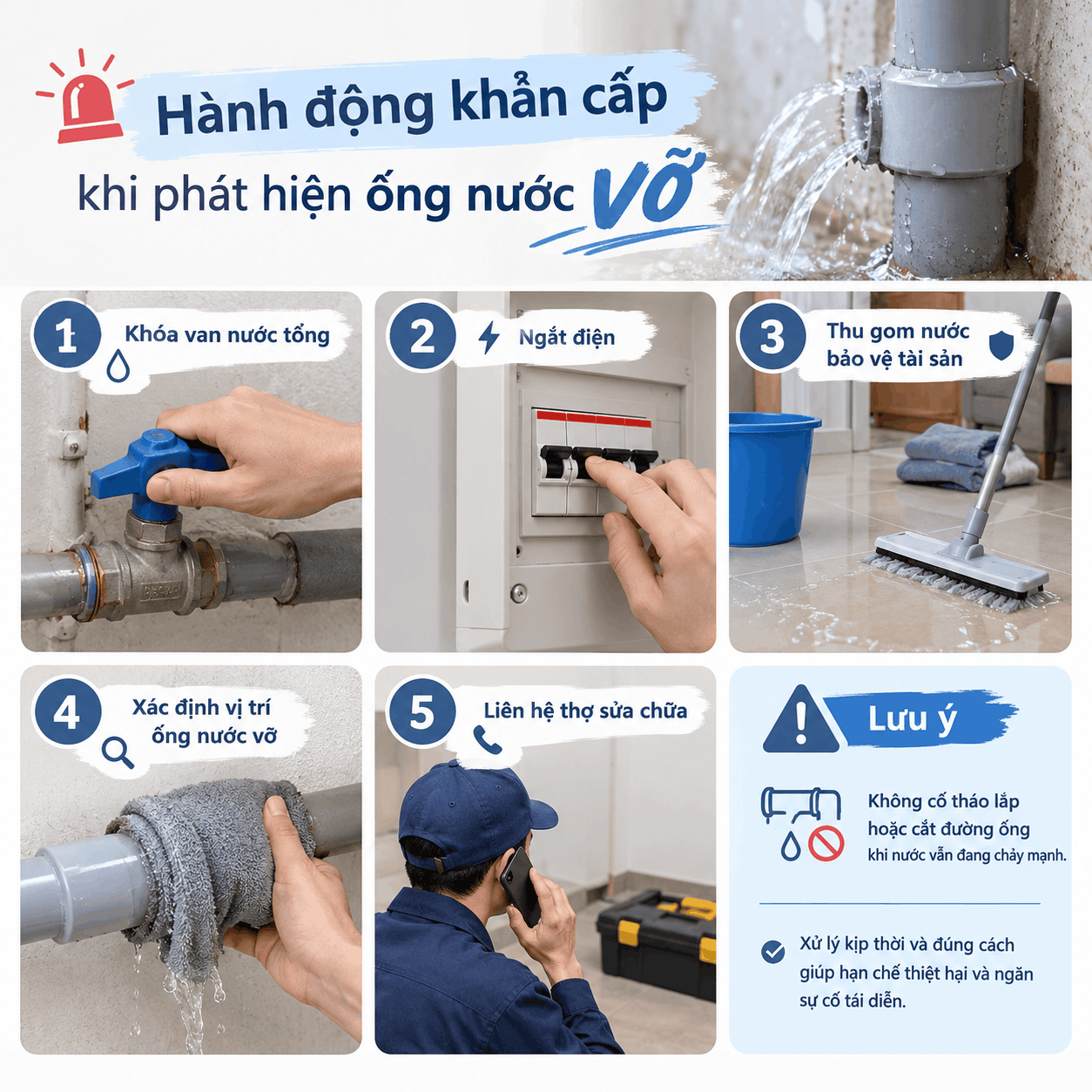Hành động khẩn cấp khi phát hiện ống nước vỡ