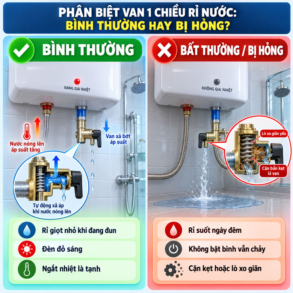 Khi nào van 1 chiều rỉ nước là bình thường, khi nào là hỏng?
