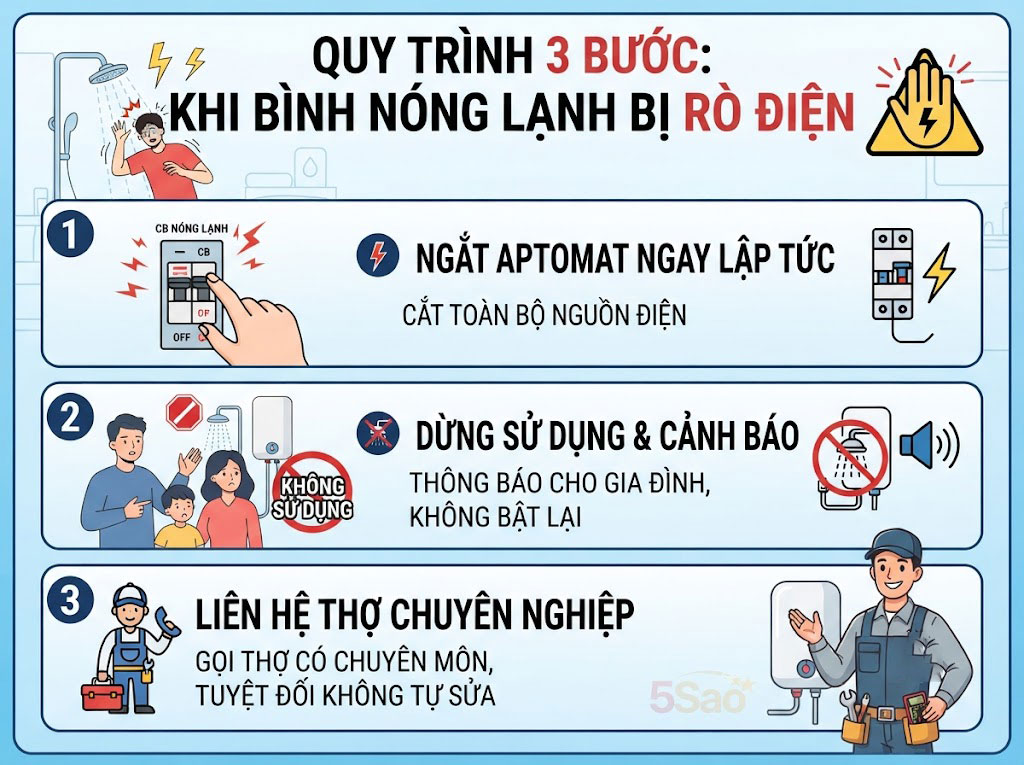 Quy trình 3 bước xử lý khi phát hiện bình nóng lạnh bị rò điện