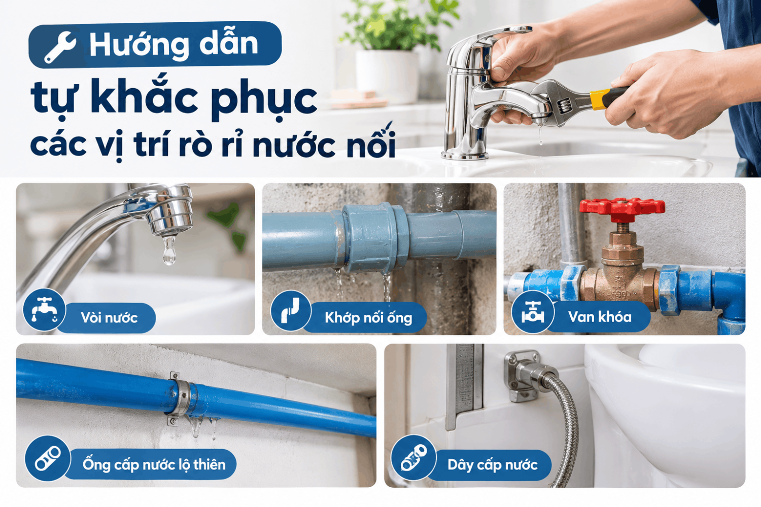 Hướng dẫn tự khắc phục các vị trí rò rỉ nước nổi dễ dàng