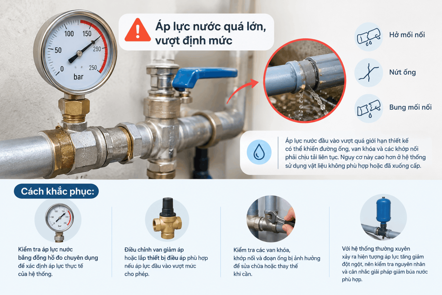 Áp lực nước quá lớn, vượt định mức