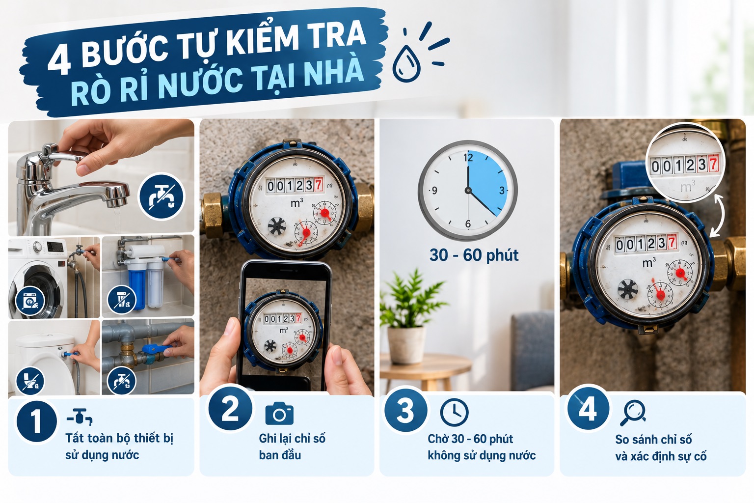 Quy Trình 4 Bước Tự Kiểm Tra Rò Rỉ Nước Tại Nhà Chuẩn Xác