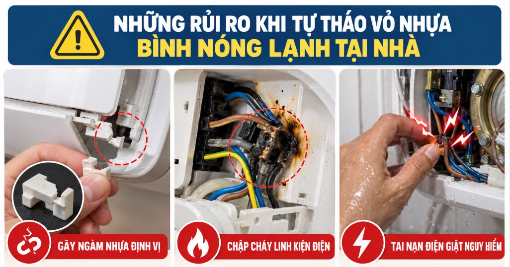 Những rủi ro khi tự tháo vỏ nhựa bình nóng lạnh tại nhà