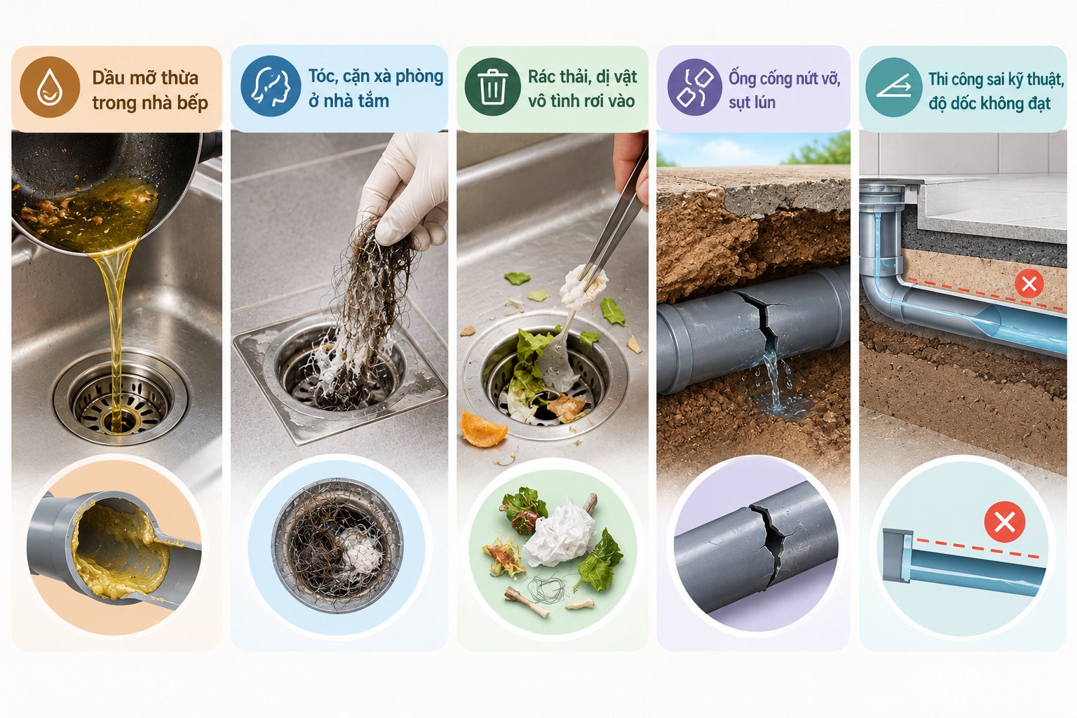 Nguyên nhân phổ biến khiến cống thoát nước bị tắc nghẽn hoặc hư hỏng