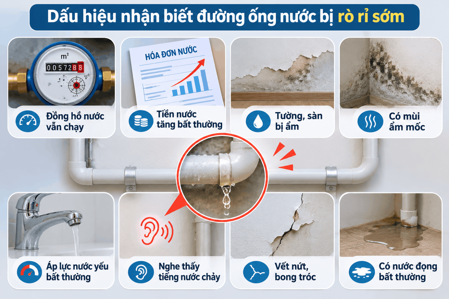 Dấu hiệu nhận biết đường ống nước bị rò rỉ sớm