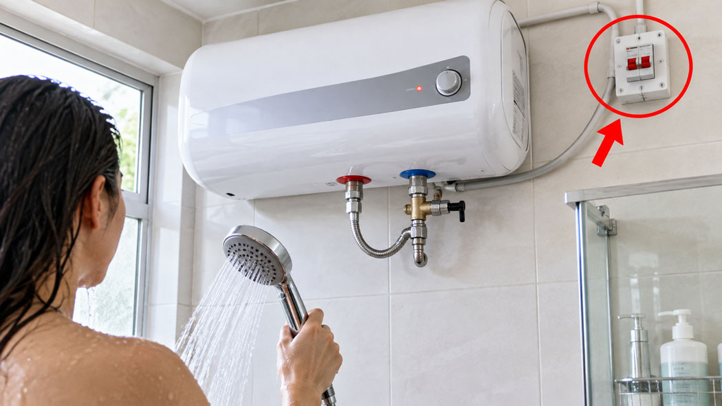 Tắt aptomat trước khi bước vào phòng tắm